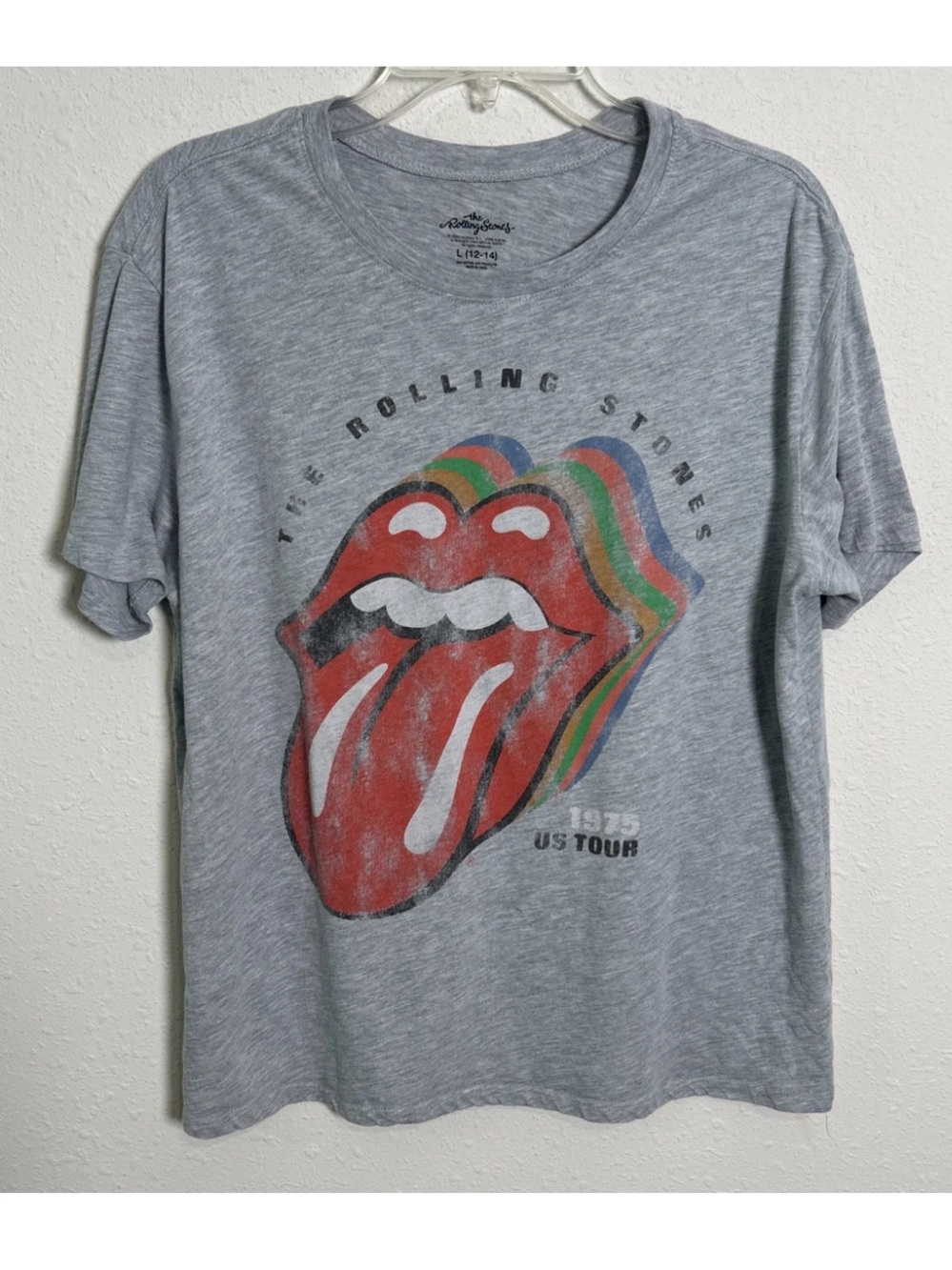 Rolling Stones Vintage Washed Women’s Lg T-Shirt U.S 1975 Tour Gray Double Sided